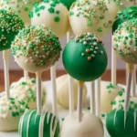 Festive St. Patrick's Day cake pops decorated with green and gold