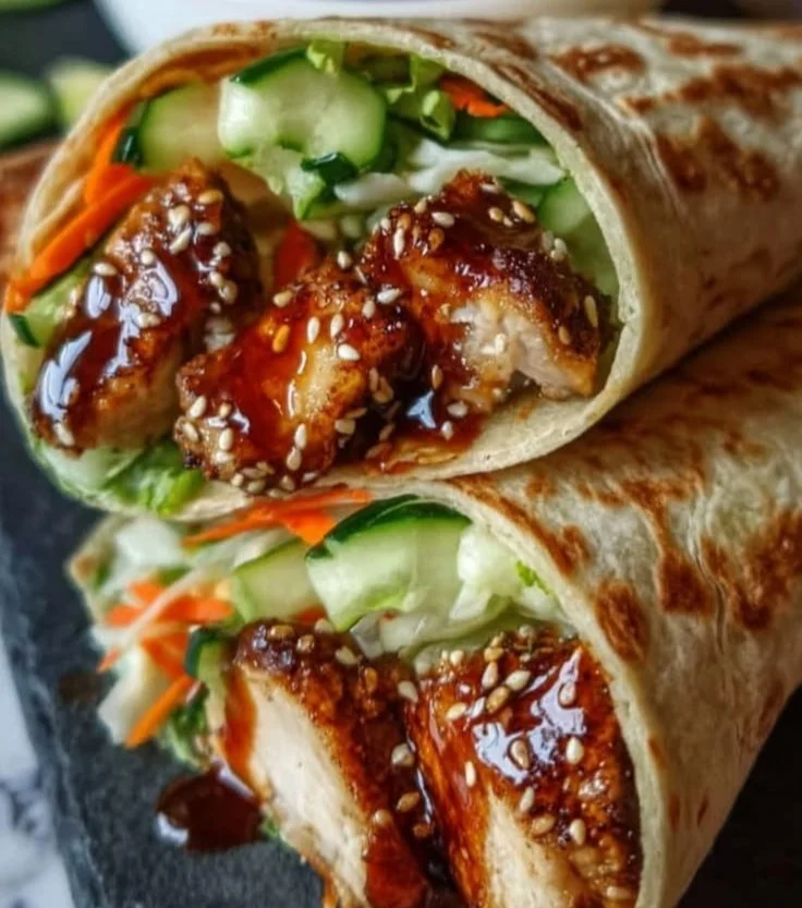 Delicious teriyaki chicken wraps with fresh vegetables