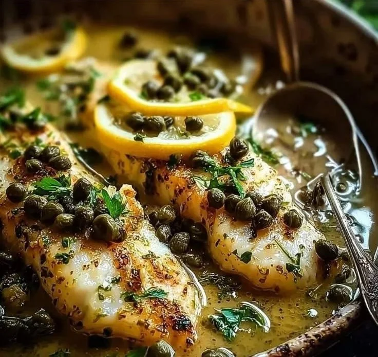 Zesty Lemon Caper Butter Sauce drizzled over fish