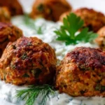 Baked Greek lentil meatballs served with a refreshing tzatziki sauce.
