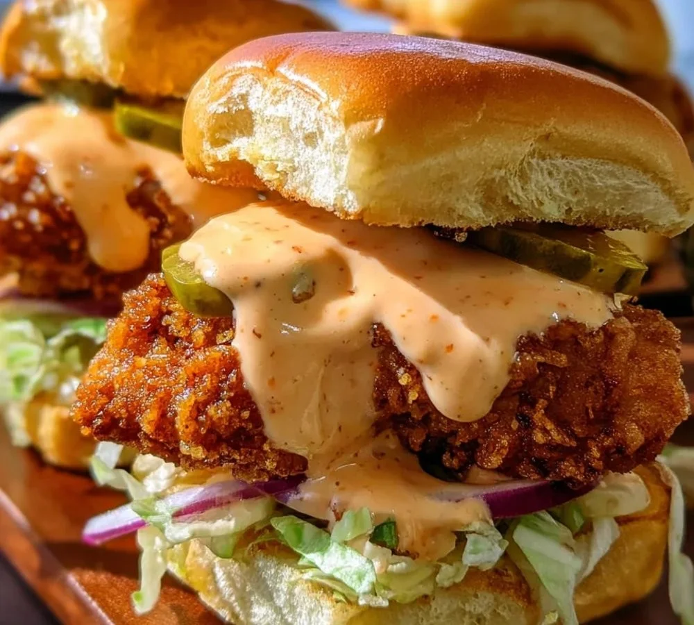 Delicious Bang Bang Chicken Sliders served on a platter