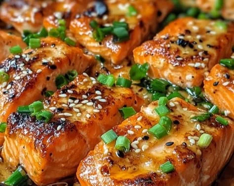 Bang Bang Salmon dish garnished with fresh herbs and spicy sauce