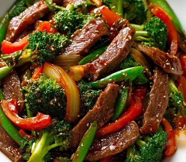 Delicious beef stir fry with colorful vegetables and rich sauce