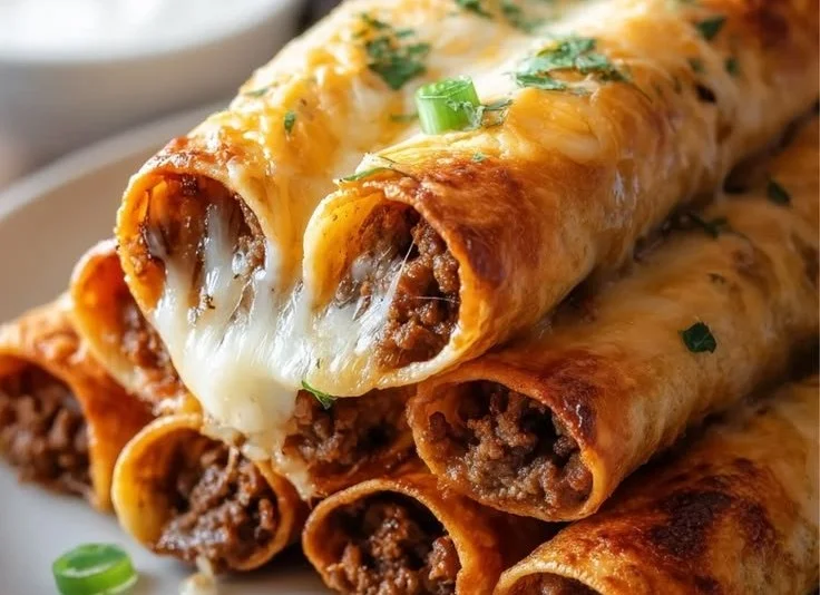 Delicious homemade Beef Taquitos served with salsa and guacamole