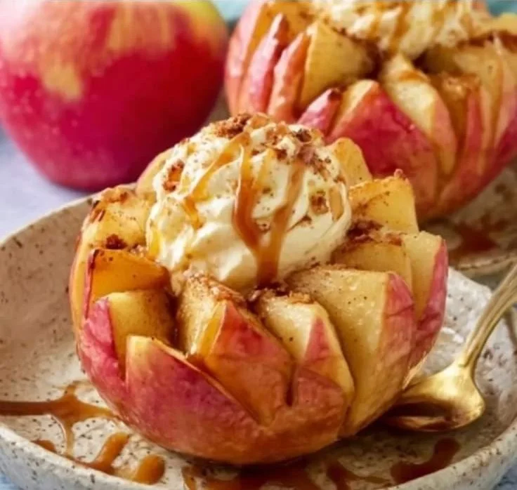Delicious bloomin baked apples served as a warm dessert