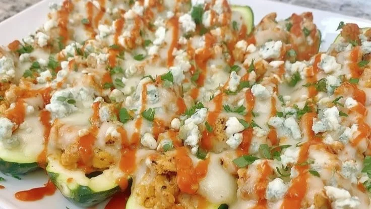 Buffalo Chicken Zucchini Boats