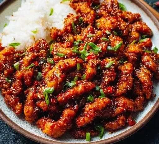 Delicious caramelised soy chicken dish on a plate with garnishes