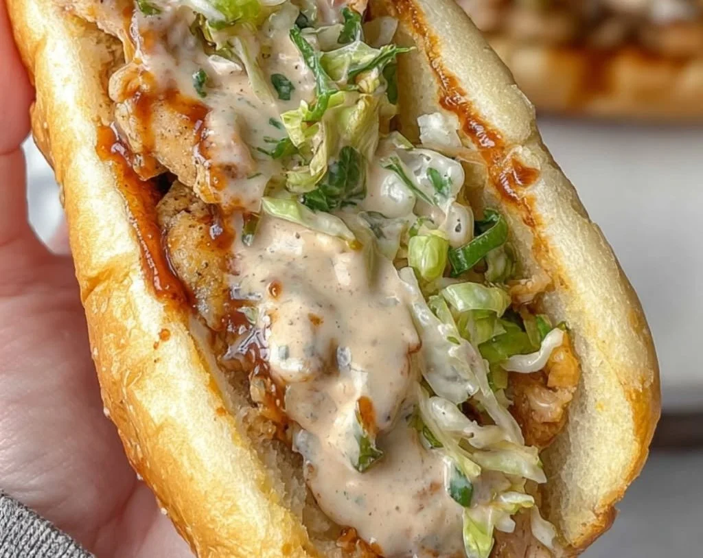 Chicken Chopped Sandwich with Alabama BBQ Sauce served on a plate