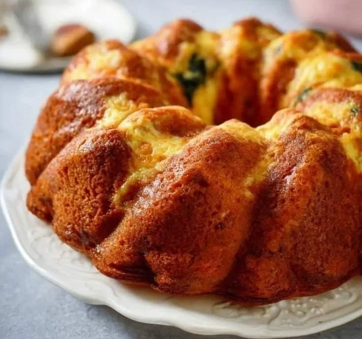 Freshly baked Cinnamon Apple Bundt Cake with a glaze on top