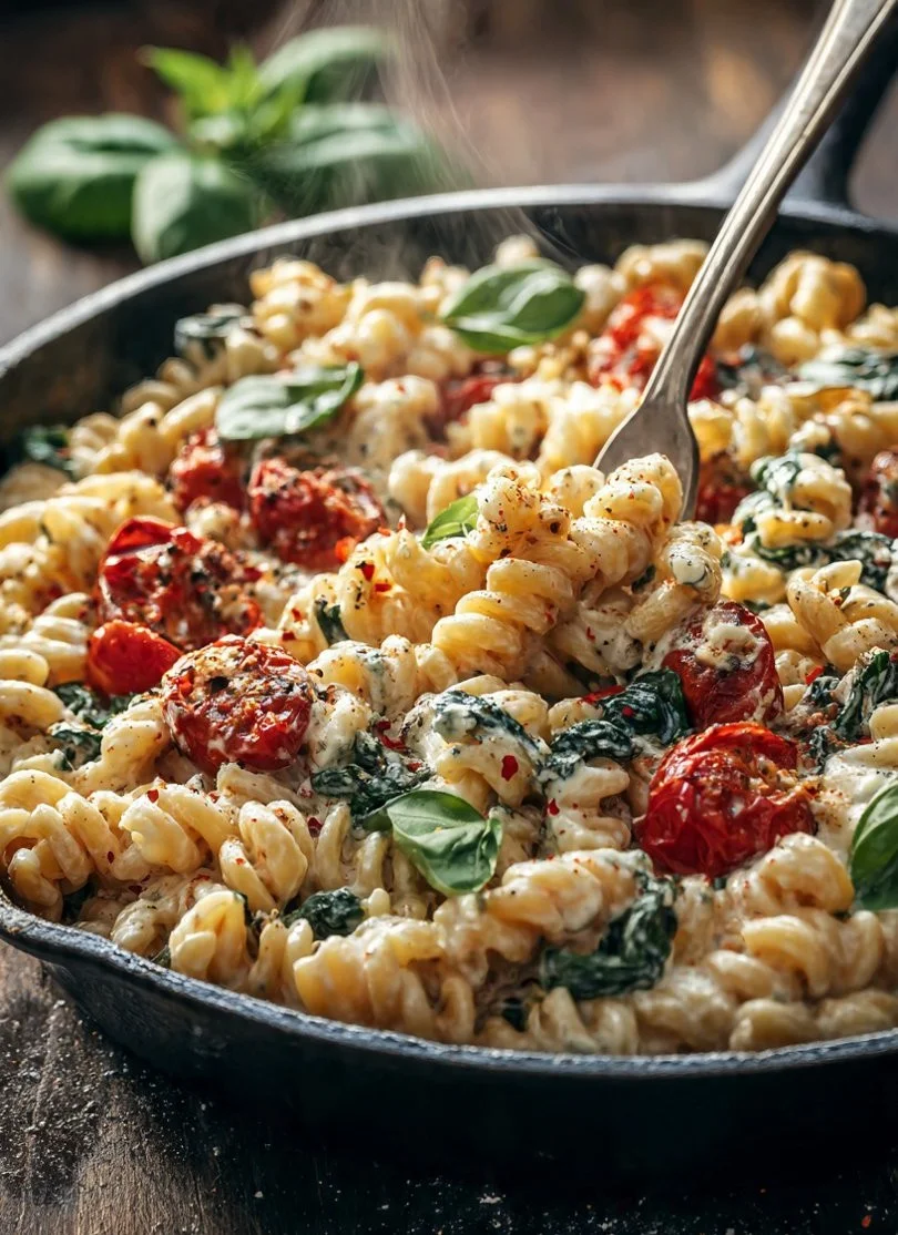 Creamy one-pot Boursin cheese pasta served in a bowl with herbs.