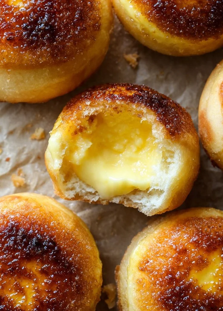 Delicious homemade Creme Brulee Donuts with caramelized sugar topping.