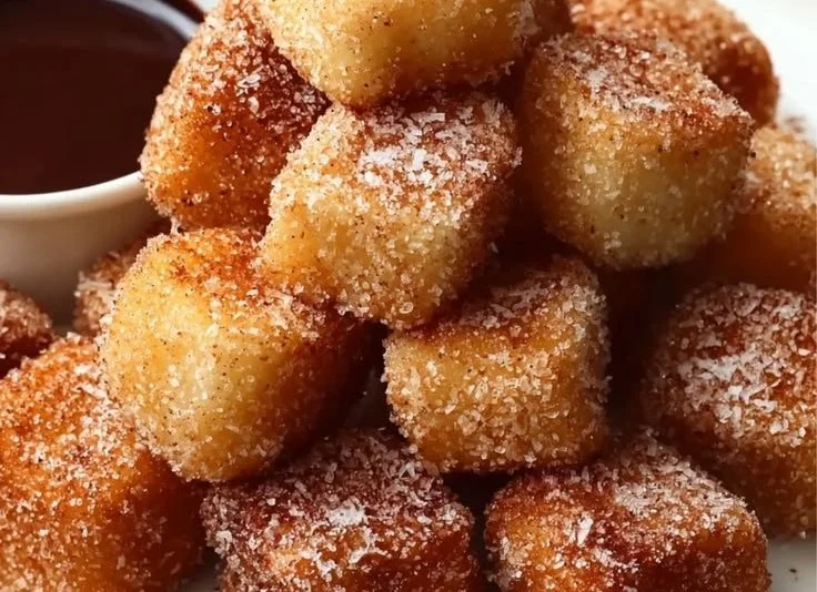Crispy Angel Cake Churro Bites plated with a sprinkle of sugar