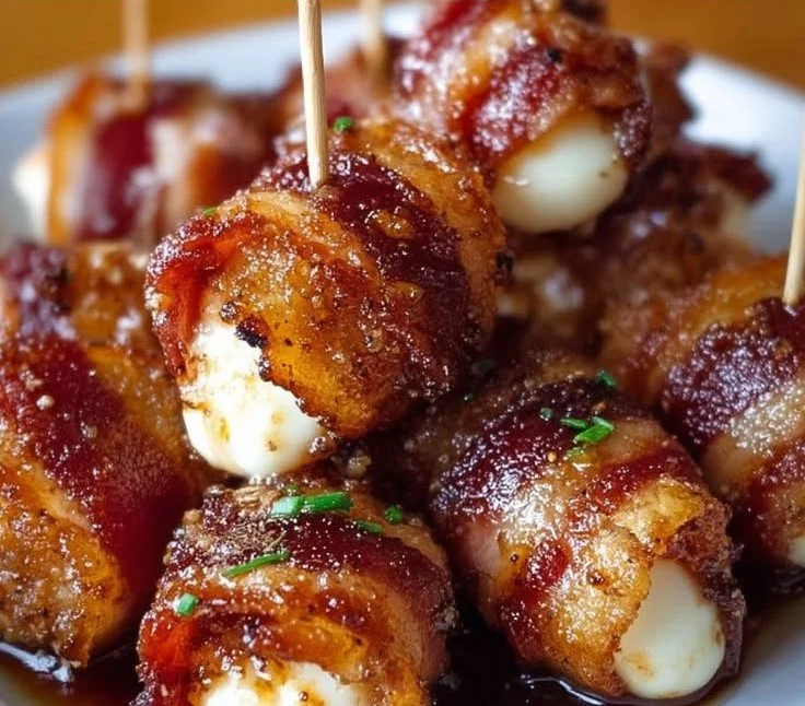 Crispy Bacon Mozzarella Poppers with Maple Glaze