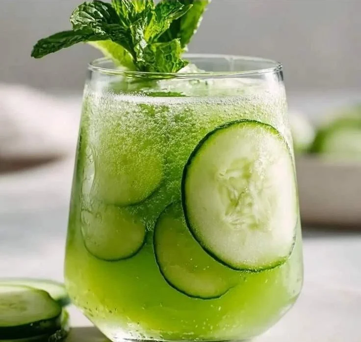 Cucumber Mint Fresh Water served in a clear glass with fresh ingredients