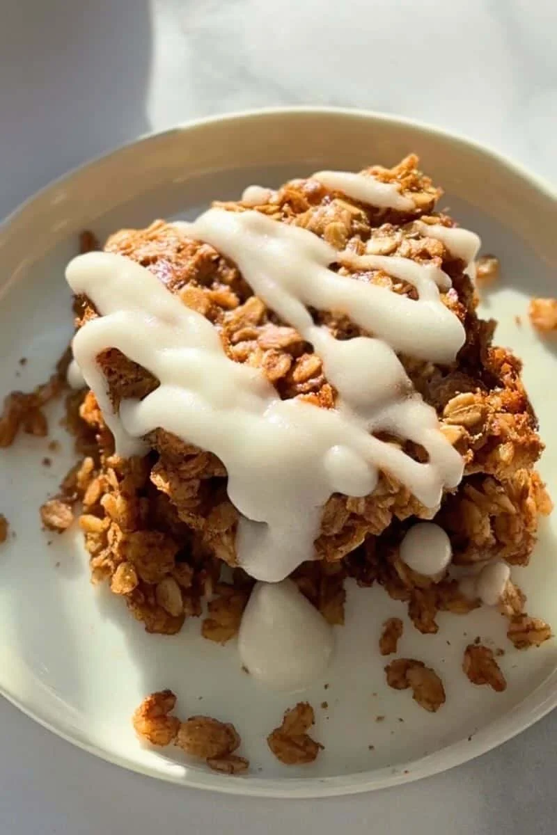 Easy Healthy Cinnamon Roll Baked Protein Oatmeal