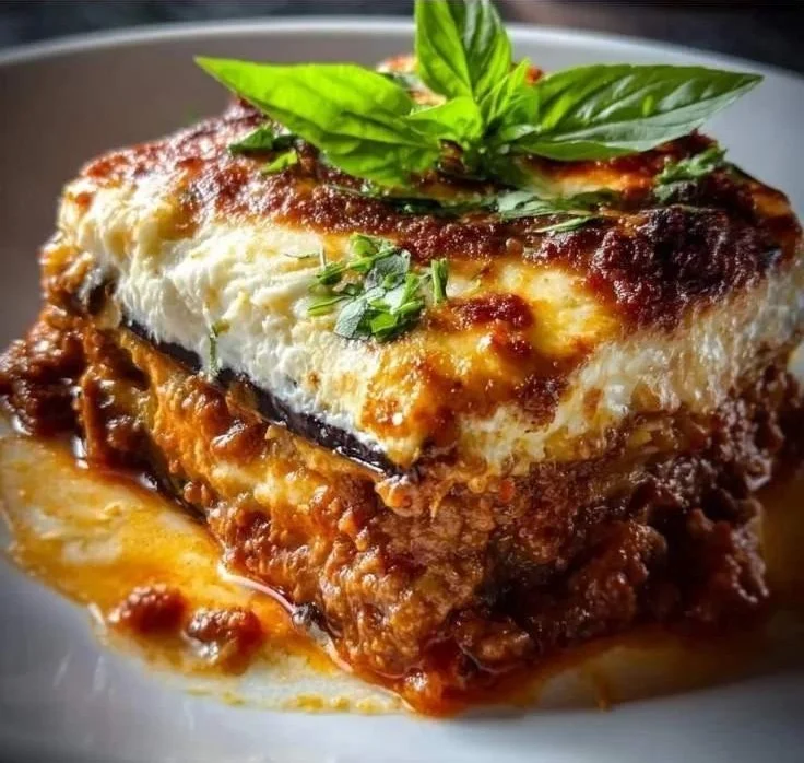 Delicious homemade eggplant lasagna layered with cheese and tomato sauce