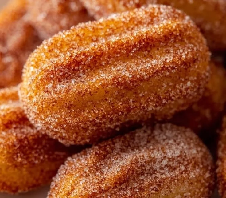 Healthy baked churro bites with cinnamon and sugar, served warm in a bowl.