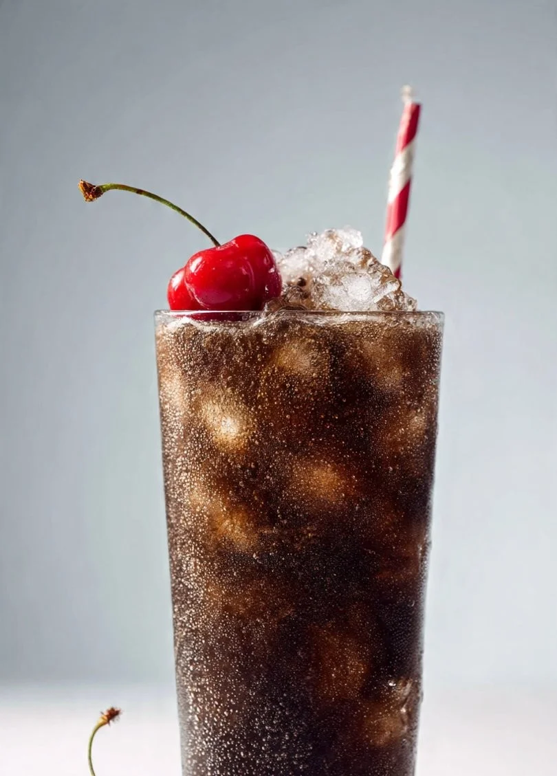 Healthy Balsamic Coke Slushie in a glass with a straw and ice