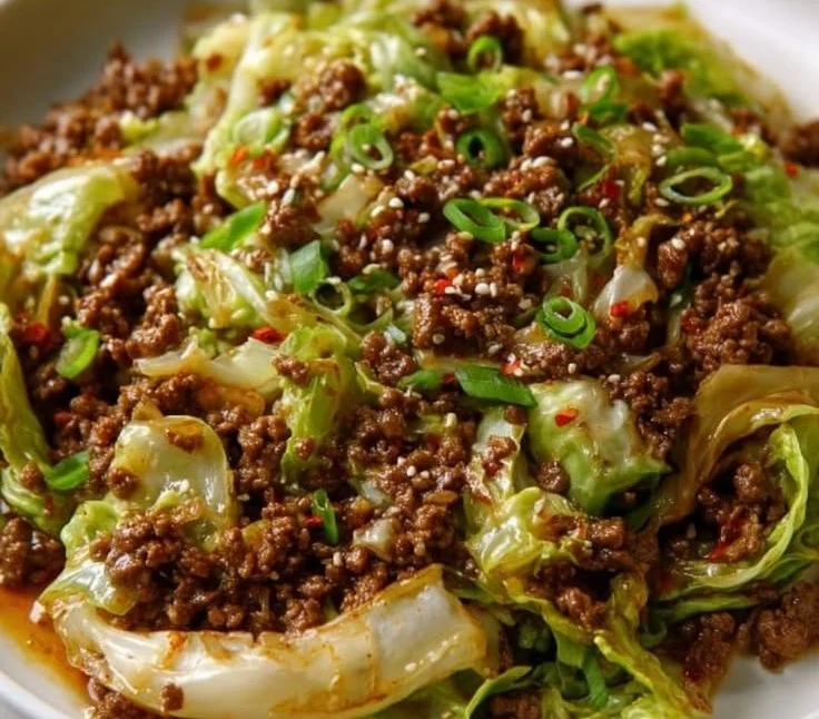 Healthy Chinese Ground Beef & Cabbage Stir Fry