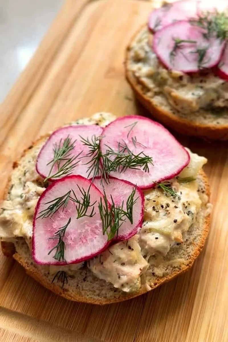 Healthy tuna salad with fresh dill served in a bowl