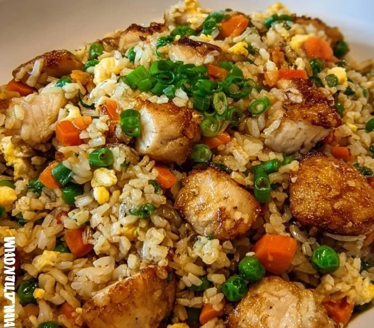 High Protein Crispy Garlic Chicken Fried Rice