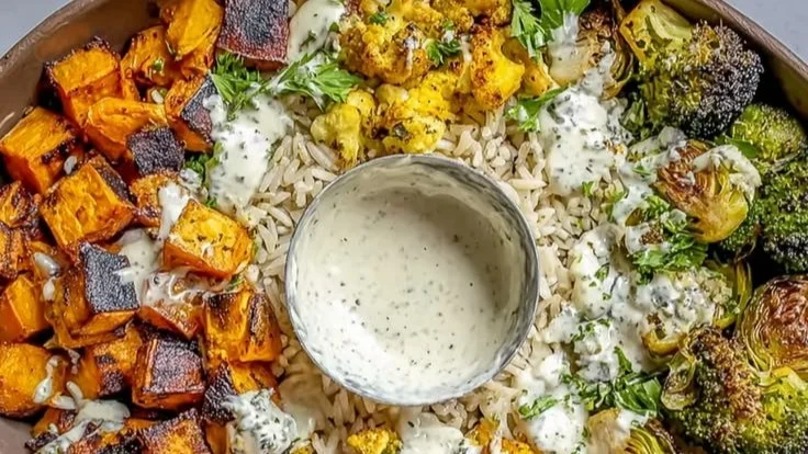 High Protein Roasted Winter Vegetable Nourish Bowl