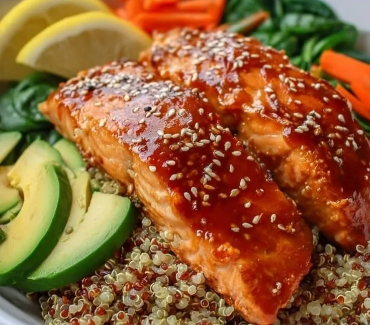 Hot Honey Salmon Quinoa Glow Bowl
