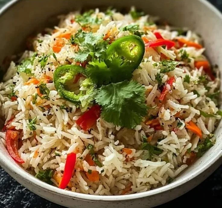A delicious Island Rice Bowl with colorful vegetables and grilled proteins.
