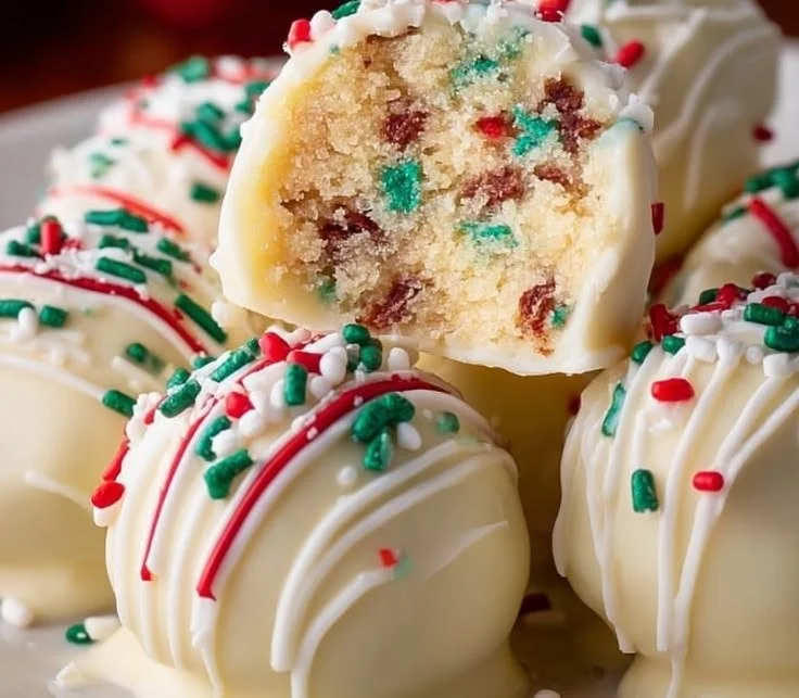 Festive Little Debbie Christmas Tree Cake Balls decorated for the holidays