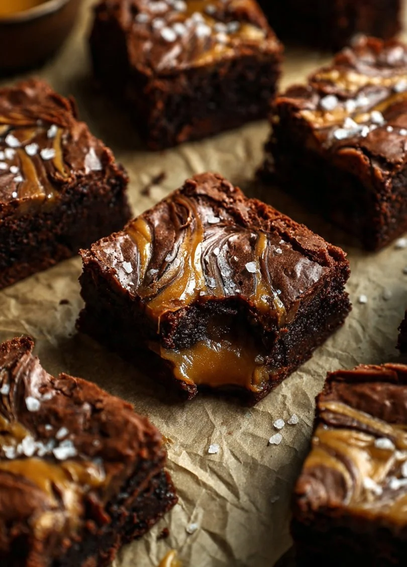 Delicious miso caramel brownies with a rich, gooey caramel topping and chocolate base.