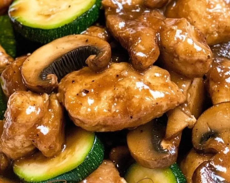 Delicious homemade Panda Express mushroom chicken meal served on a plate