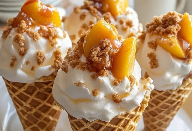 Peach Cobbler Cheesecake Cones