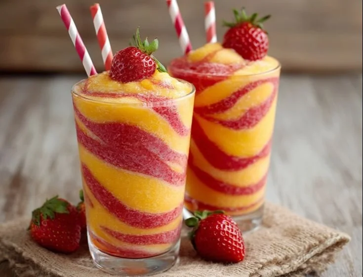 Pineapple Strawberry Swirled Slushies