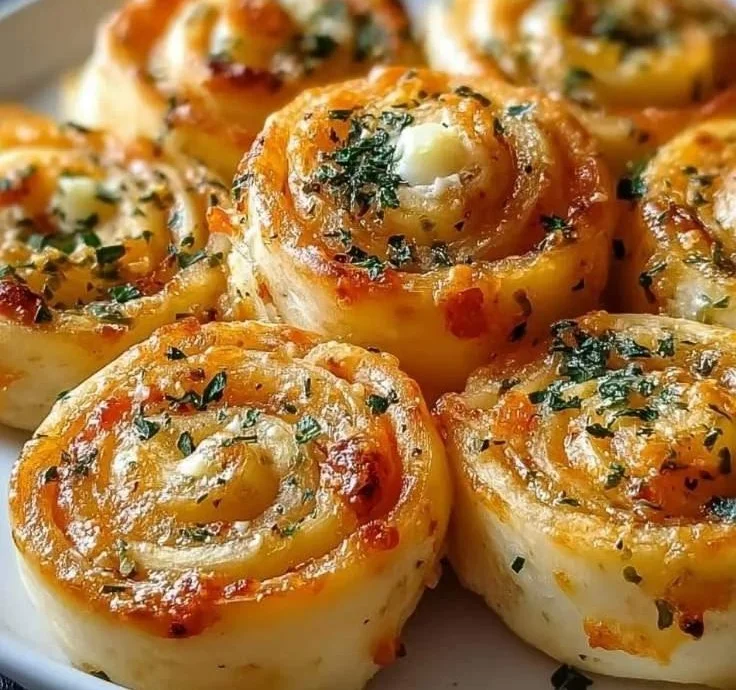 Delicious pizza rolls drizzled with garlic butter served on a plate