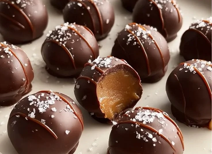 Delicious salted caramel fudge truffles displayed on a white plate.