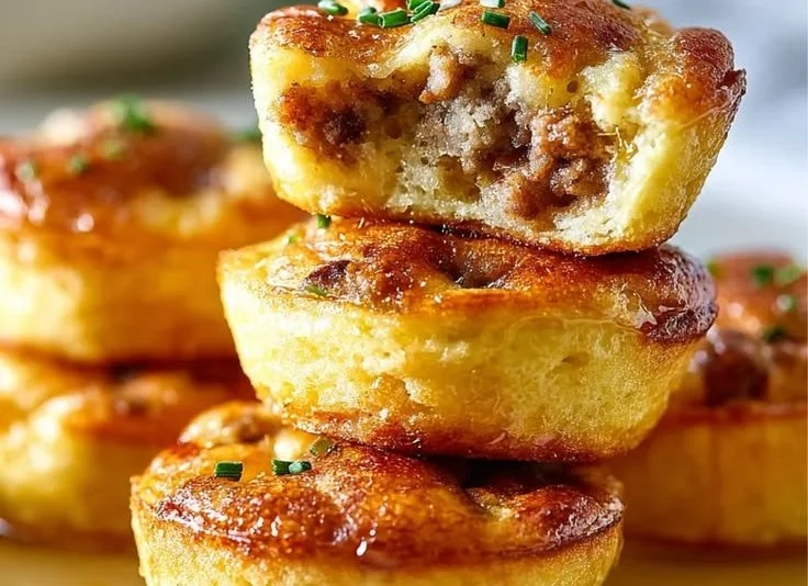 Savory sausage pancake muffins baked to perfection in a muffin tin.