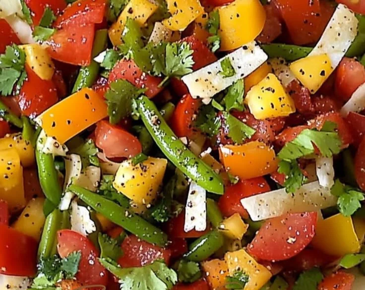 Colorful Spring Chopped Salad with fresh vegetables and herbs