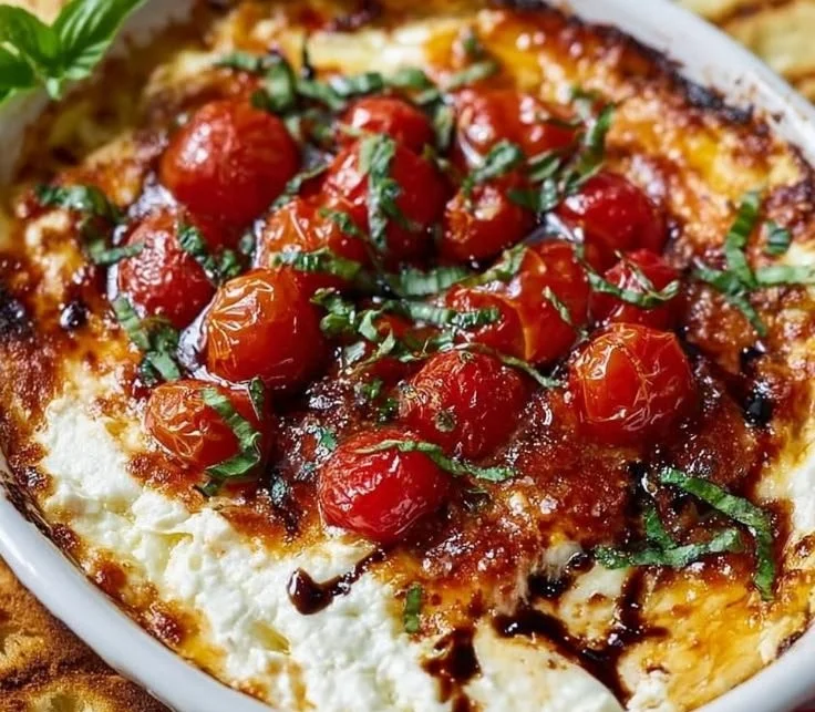 Delicious Three-Cheese Bruschetta Dip served with crispy bread.