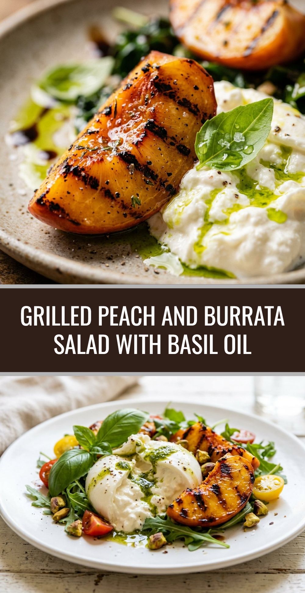 Grilled Peach Burrata Salad Basil Oil