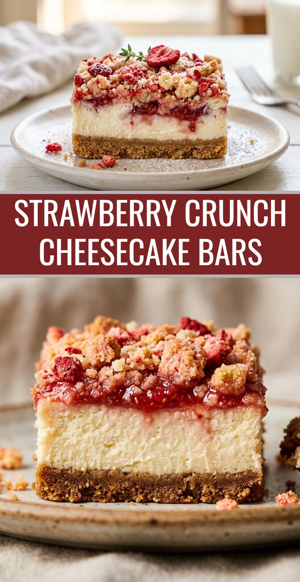 Strawberry Crunch Cheesecake Bars