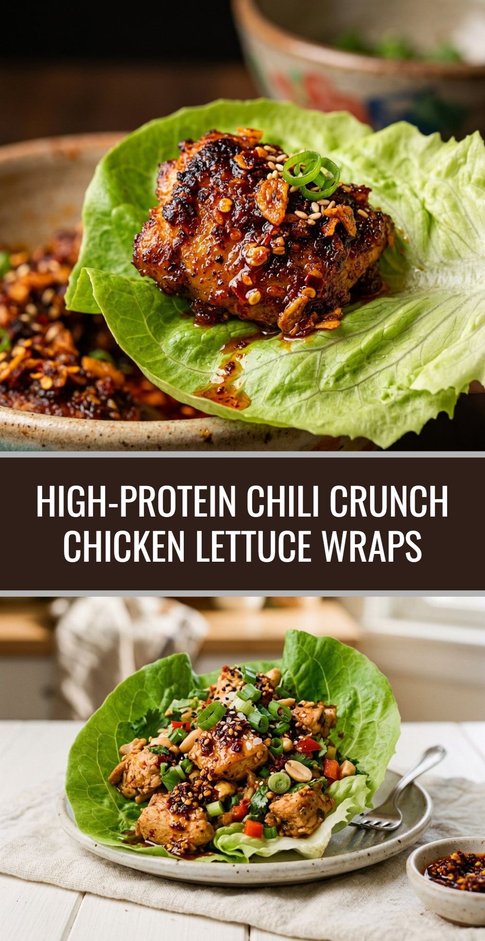 High Protein Chili Crunch Chicken Lettuce Wraps