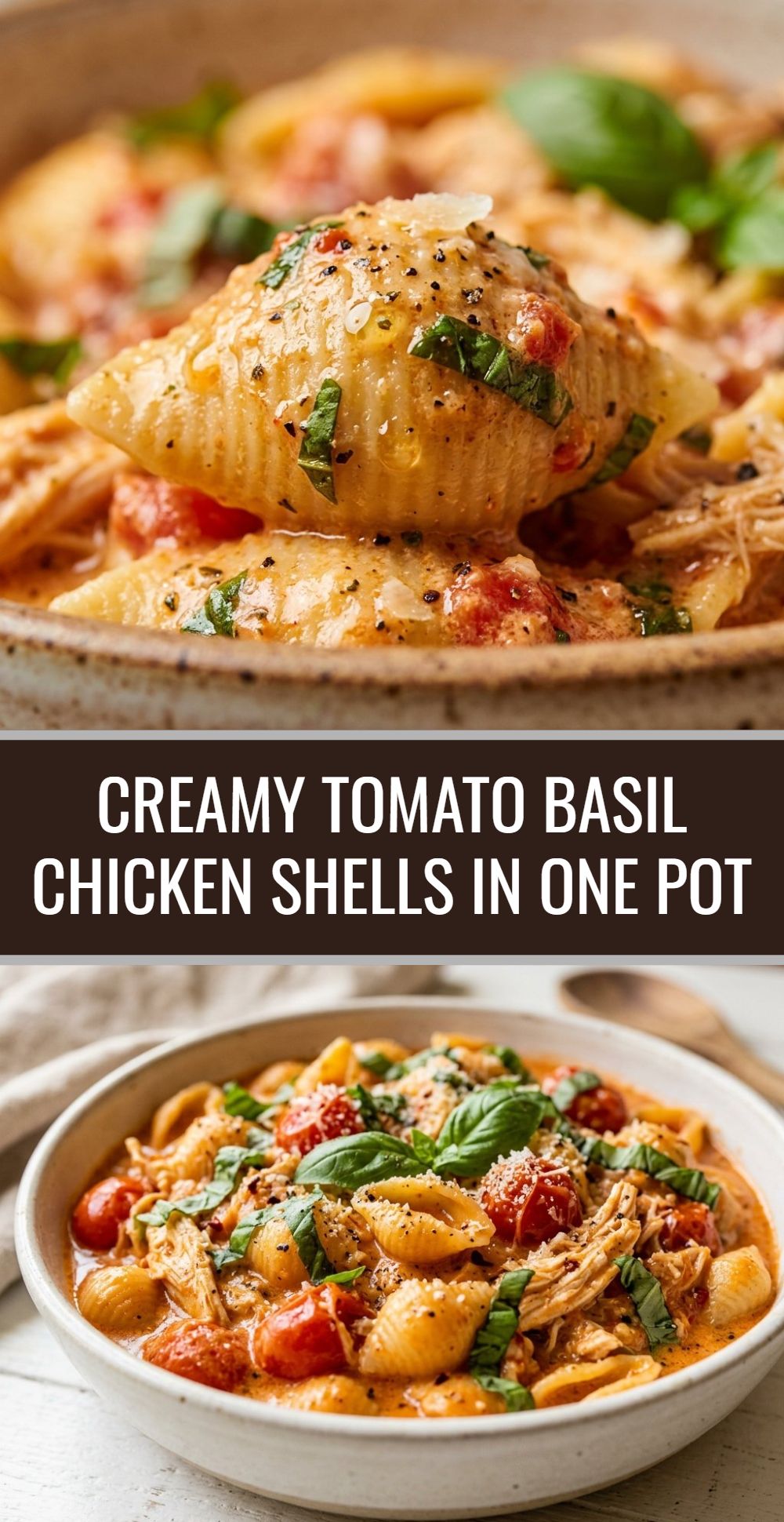 Creamy Tomato Basil Chicken Shells One Pot