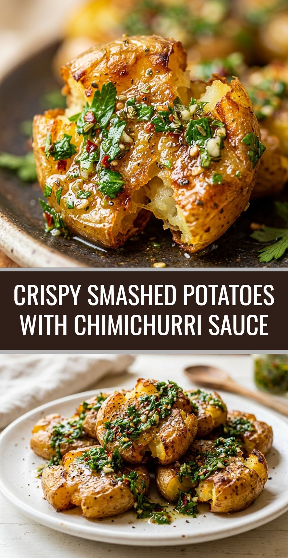 Crispy Smashed Potatoes Chimichurri Sauce