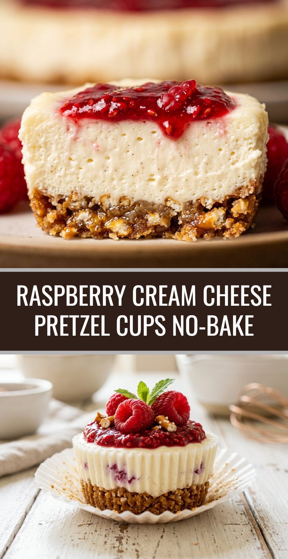 Raspberry Cream Cheese Pretzel Cups No Bake