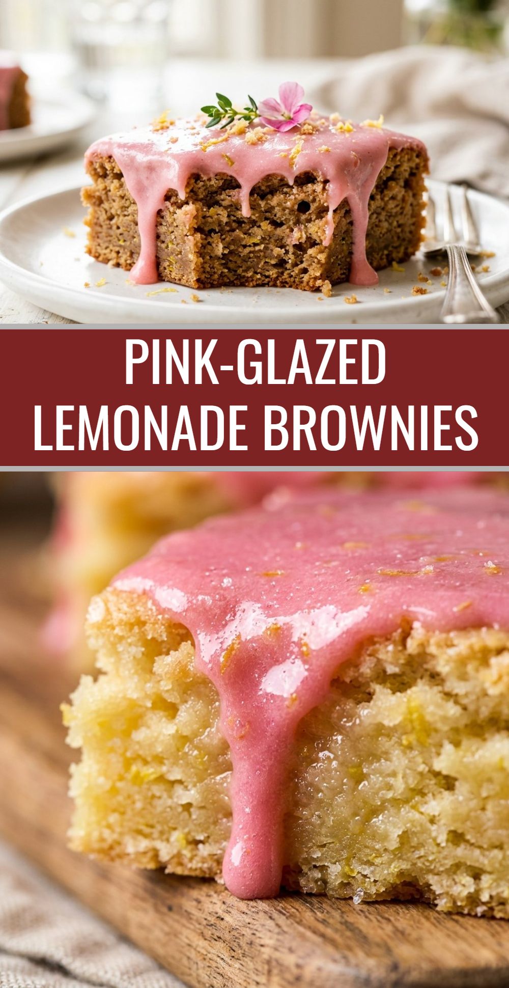 Pink Glazed Lemonade Brownies