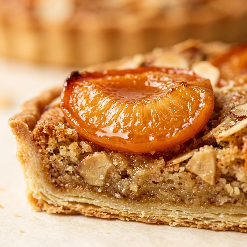 Delicious Apricot Almond Tart garnished with fresh apricot slices and almonds