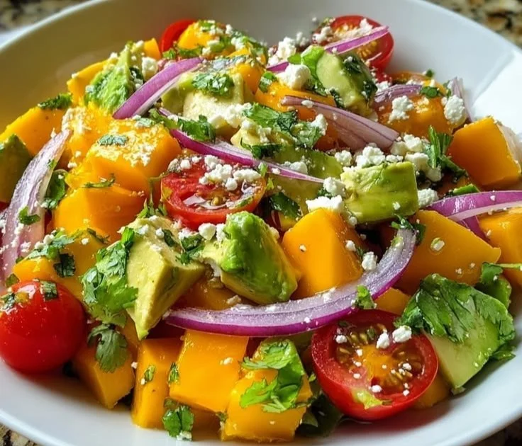 Fresh avocado mango salad with vibrant colors and healthy ingredients