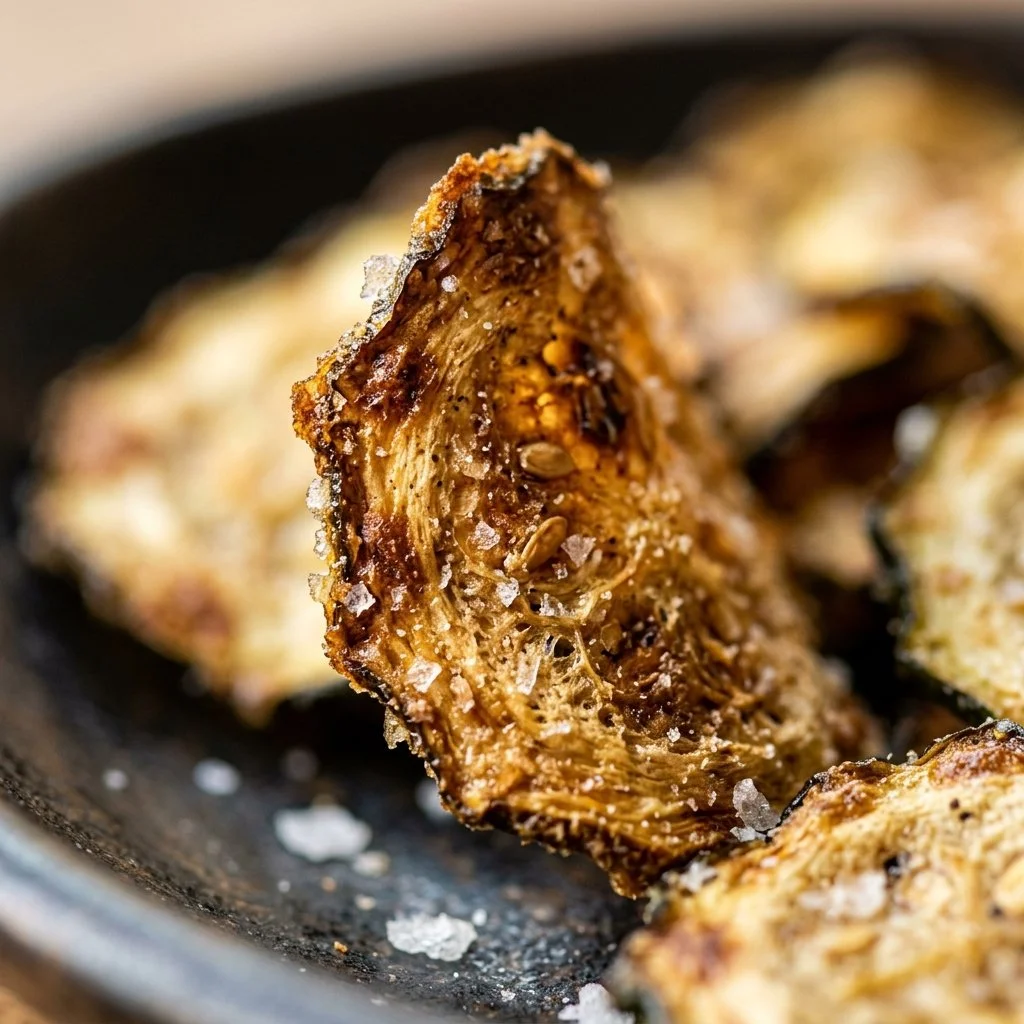 Crispy baked zucchini chips seasoned with salt and vinegar