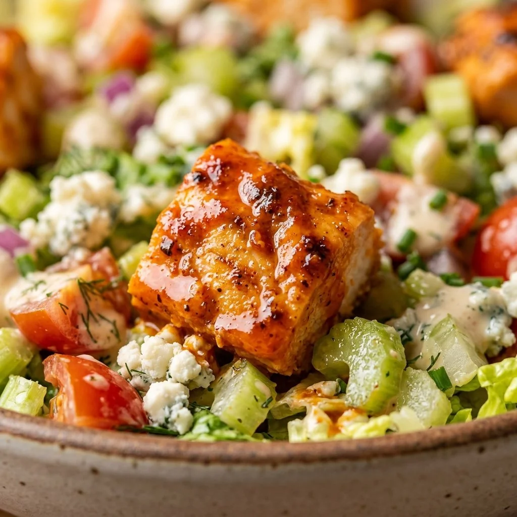 High-protein Buffalo Chicken Salad chopped bowl with vibrant ingredients