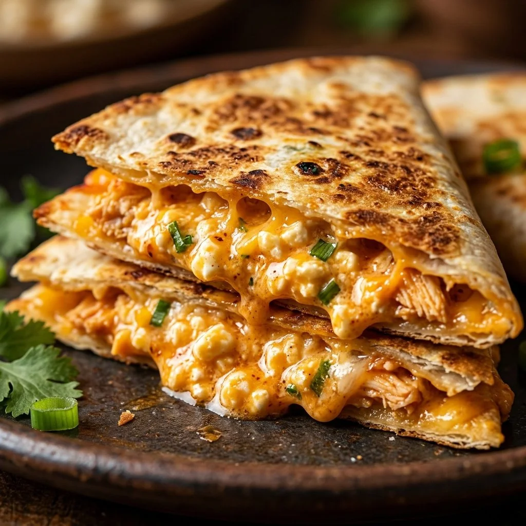Buffalo cottage cheese quesadilla triangles platter